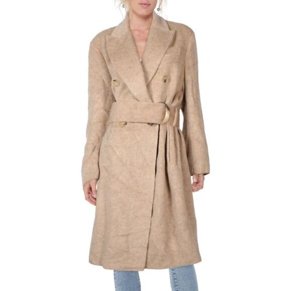 Vince Womens Beige Alpaca Double Breasted Dress Long Coat Outerwear NWT